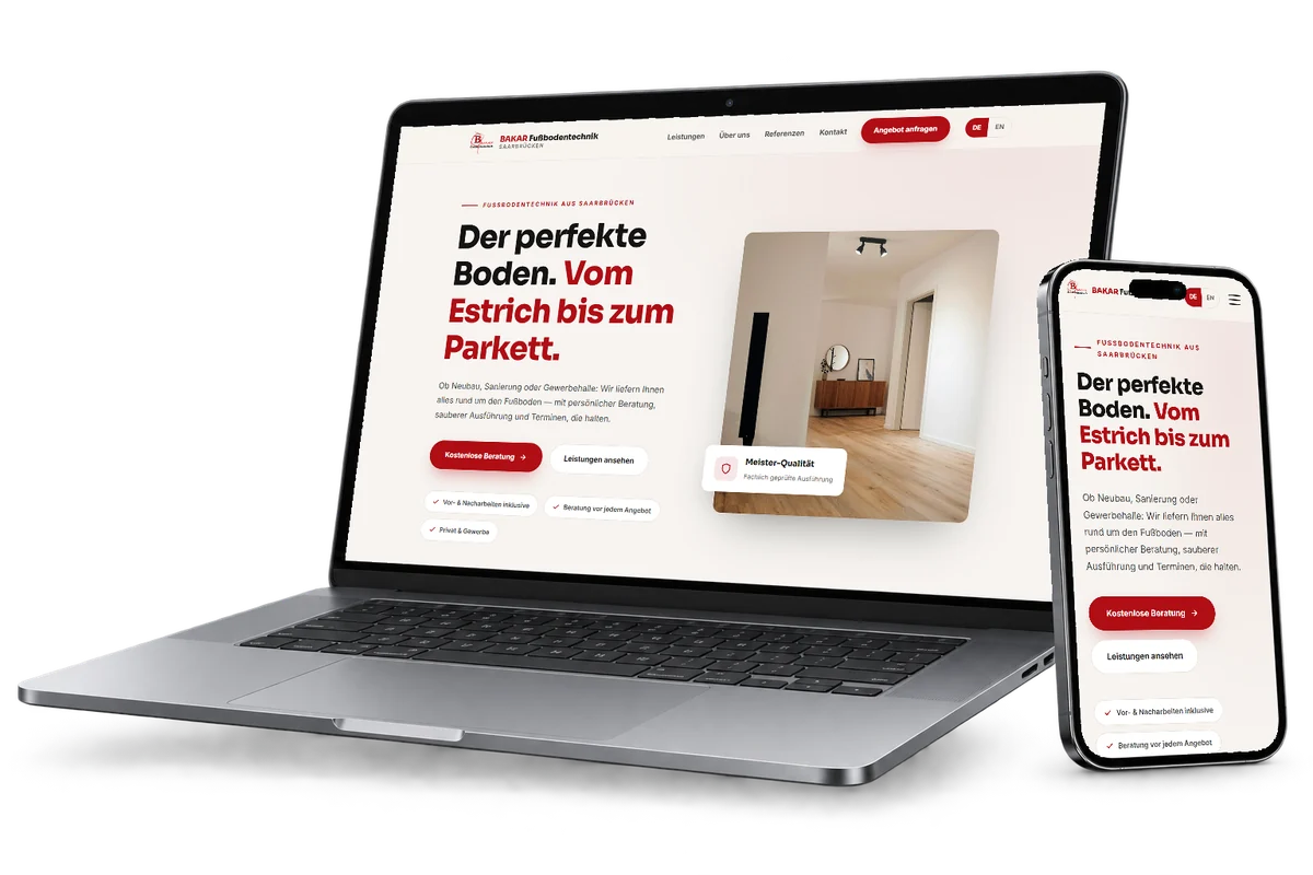 Designkonzept Bakar Fußbodentechnik auf Laptop und Smartphone