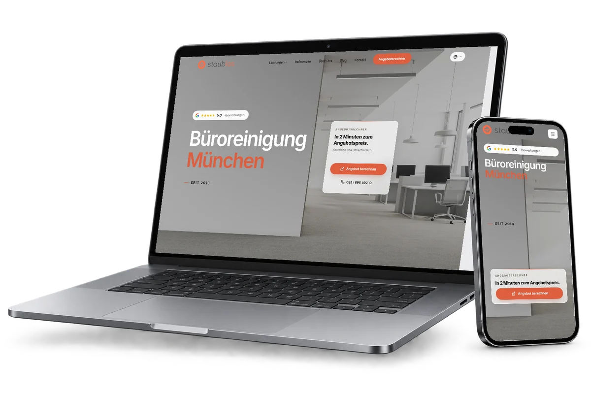 Website von staublos Gebäudereinigung auf Laptop und Smartphone