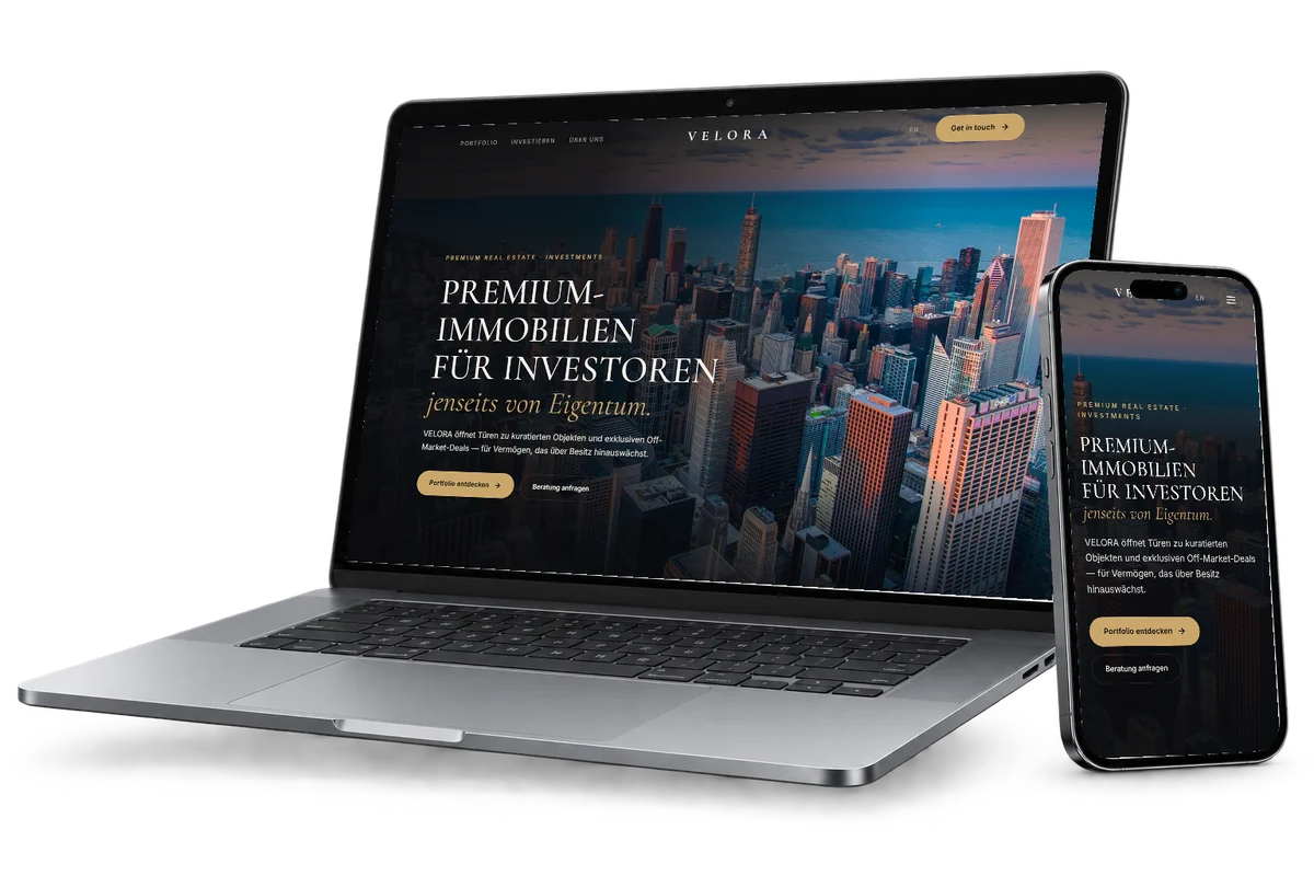 Designkonzept VELORA auf Laptop und Smartphone
