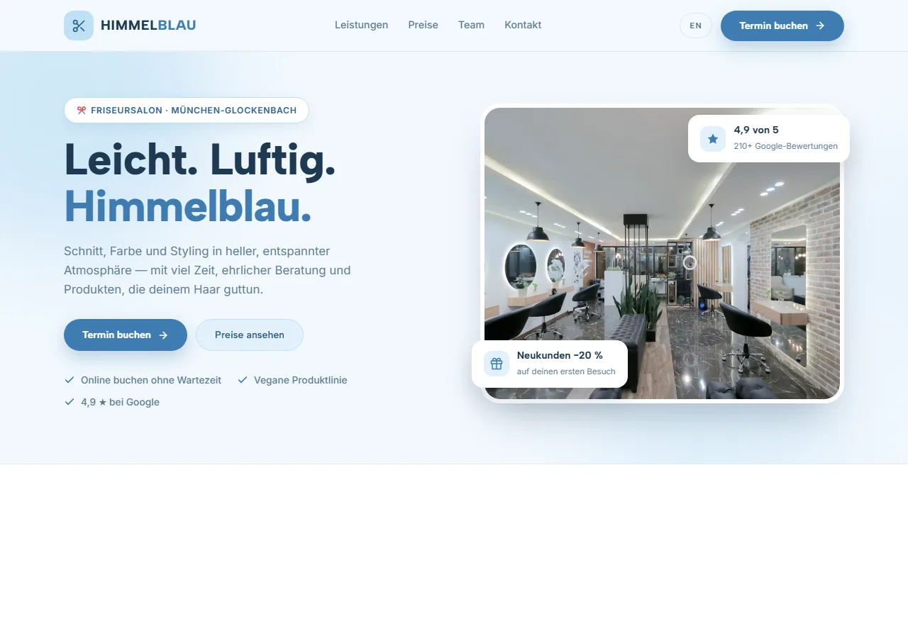 Designkonzept: HIMMELBLAU – Friseur